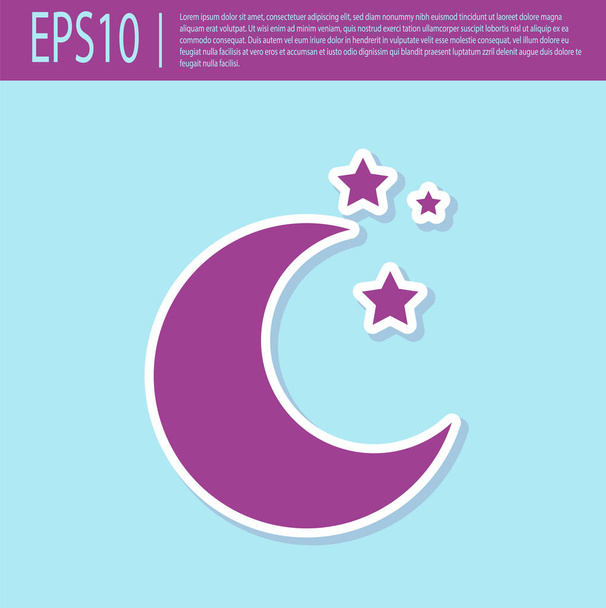 Retro purple Moon and stars icon isolated on turquoise background. Vector Illustration - Vector, Image