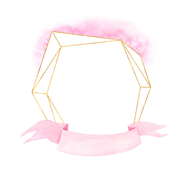 Watercolor pink abstract geometric frame - Foto, Imagem