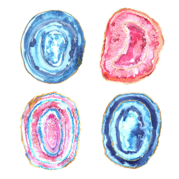Watercolor Colorful agate slice isolated on white - Φωτογραφία, εικόνα