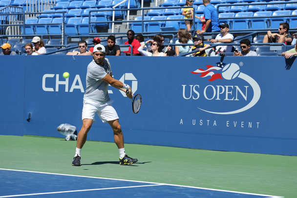 Professional tennis player David Ferrer practices for US Open 2013 at Billie Jean King National Tennis Center - Фото, изображение