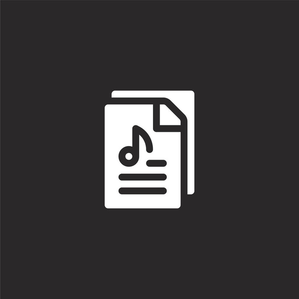 audio file icon. Filled audio file icon for website design and mobile, app development. audio file icon from filled music multimedia collection isolated on black background. - Vector, Image