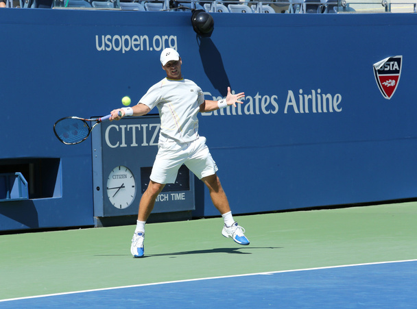 Professional tennis player Ricardas Berankis practices for US Open 2013 at Billie Jean King National Tennis Center - Photo, Image