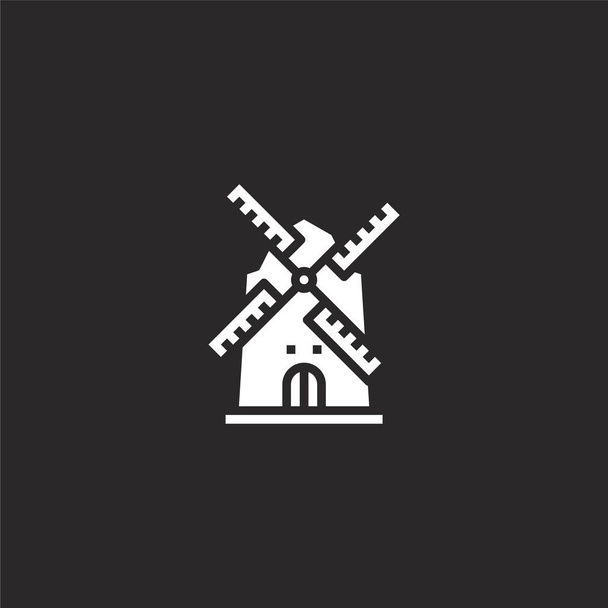 windmill icon. Filled windmill icon for website design and mobile, app development. windmill icon from filled farm collection isolated on black background. - Vector, Image