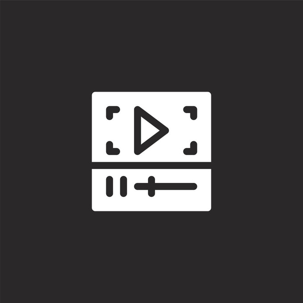 video player icon. Filled video player icon for website design and mobile, app development. video player icon from filled music multimedia collection isolated on black background. - Vector, Image