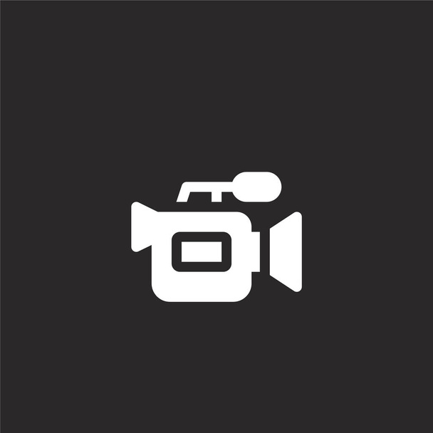 εικονίδιο της βιντεοκάμερας. Γεμάτο βίντεο κάμερα εικονίδιο για το σχεδιασμό της ιστοσελίδας και το κινητό, ανάπτυξη εφαρμογών. εικονίδιο βίντεο κάμερας από συμπληρωμένο συλλογή ειδήσεων απομονωθεί σε μαύρο φόντο. - Διάνυσμα, εικόνα
