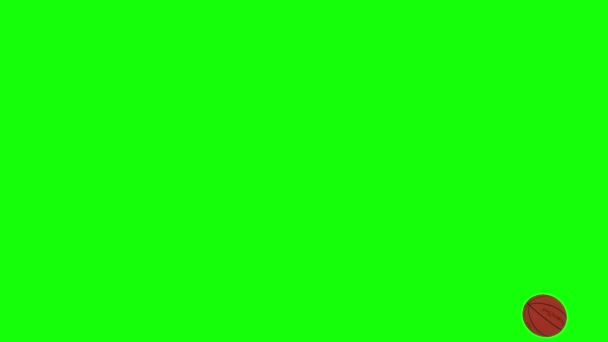 Basketball ball with the words basketball fly on a green screen - chromakey background - Metraje, vídeo