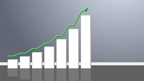 Business Growth Bar Graph with Rising Arrow - 3D Illustration - Photo, Image