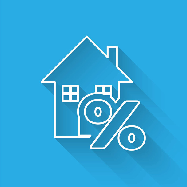 White line House with percant discount tag icon isolated with long shadow. House percentage sign price. Real estate home. Credit percentage symbol. Vector Illustration - Vector, Image