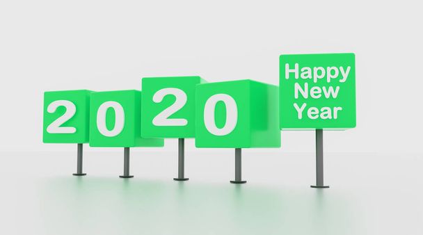2020 Neujahr farbiger Würfel mit Sockel auf isolierter weißer Rückseite - Foto, Bild