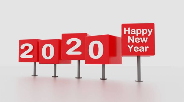 2020 new year colored cube with pedestall on isolated white back - Photo, Image