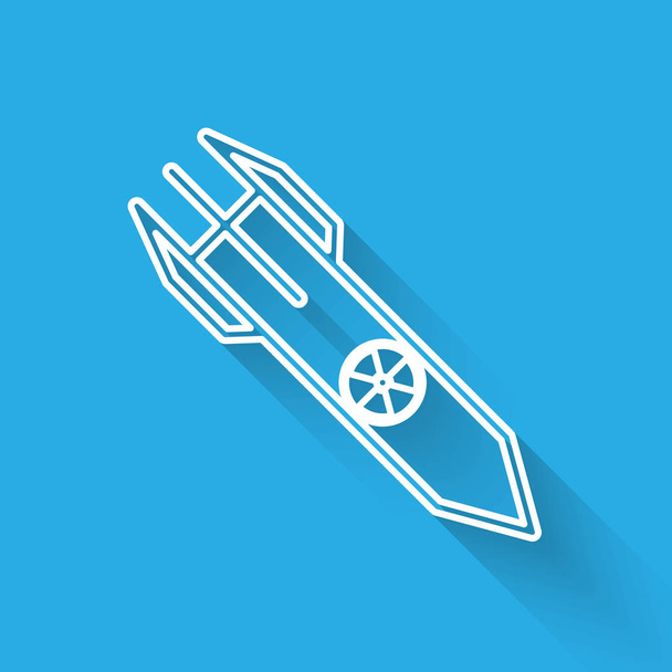 White line Nuclear rocket icon isolated with long shadow. Rocket bomb flies down. Vector Illustration - Vector, Image