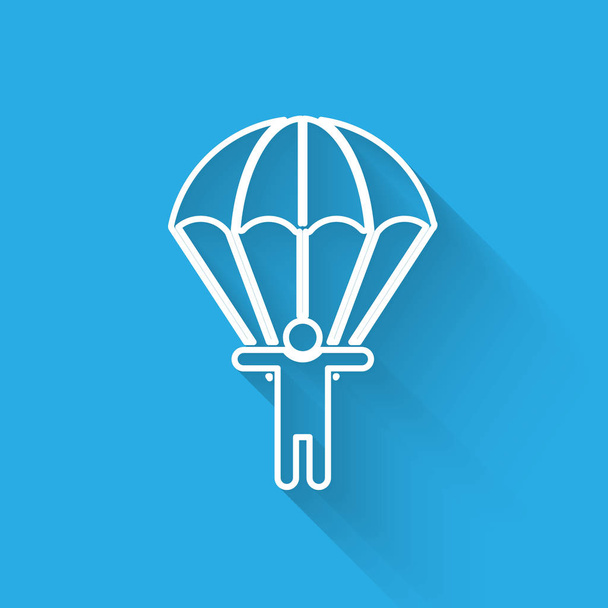 White line Parachute and silhouette person icon isolated with long shadow. Vector Illustration - Vector, Image