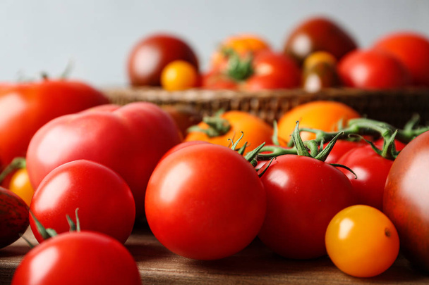 Many fresh ripe tomatoes on table, closeup - Foto, Imagem