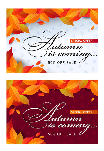Korting verkoop print banners voor markten van de herfst seizoen. - Vector, afbeelding