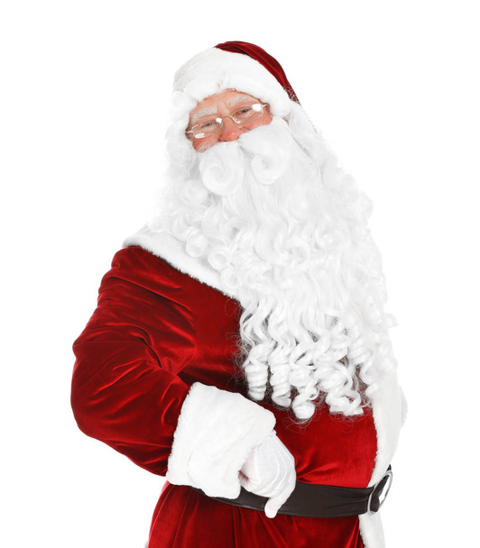 Happy authentic Santa Claus on white background - Photo, image