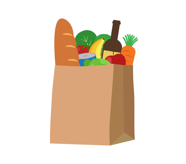 Свежие продукты питания и напитки в бумажном пакете - векторная иллюстрация
  - Вектор,изображение