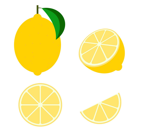 Taze limon meyve vektör beyaz arka plan üzerinde ayarlanmış izole - Vektör illüstrasyon - Vektör, Görsel