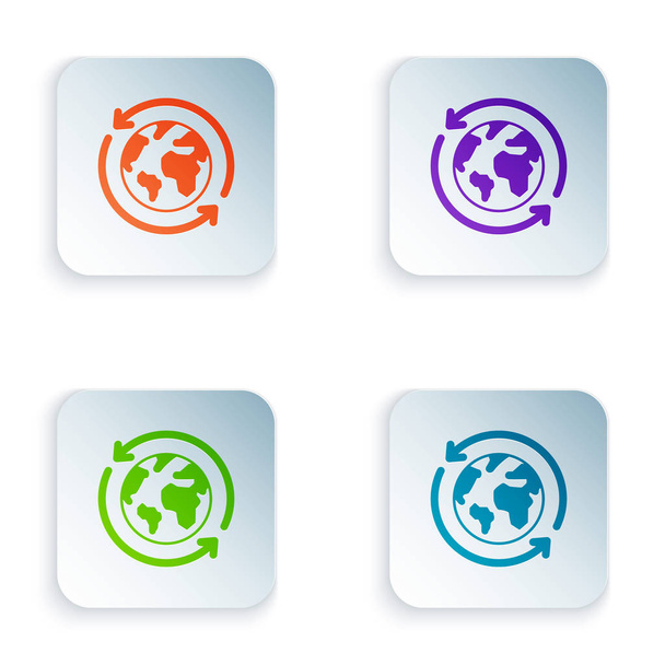 Color Planet earth and a recycling icon isolated on white background. Environmental concept. Set icons in colorful square buttons. Vector Illustration - Vector, afbeelding