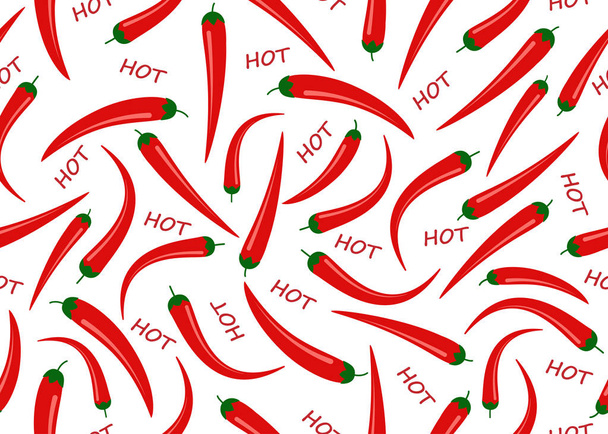 Modèle sans couture de piments rouges avec du texte chaud sur fond blanc - Illustration vectorielle
  - Vecteur, image