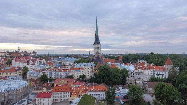 Panoramic aerial view of Tallinn ancient city skyline on a beaut - Photo, Image