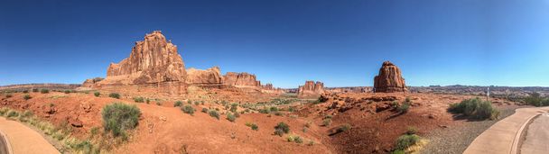 La Sal Mountains viewpoint, panoramic view of Arches National Pa - Photo, Image