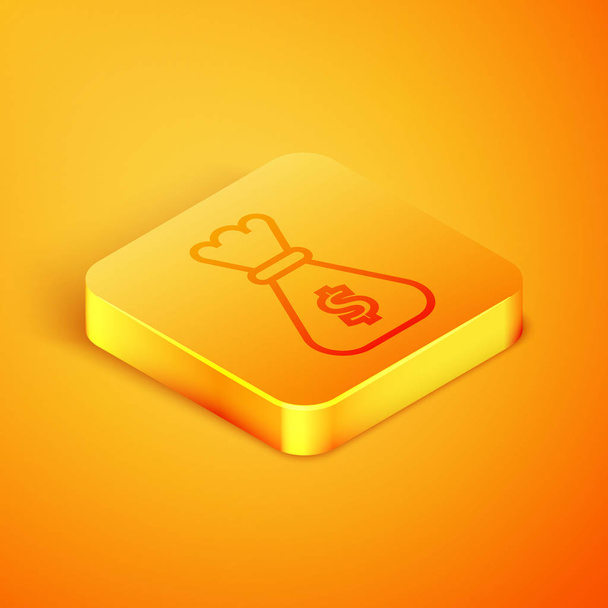 Isometric line Money bag icon isolated on orange background. Dollar or USD symbol. Cash Banking currency sign. Orange square button. Vector Illustration - Vettoriali, immagini