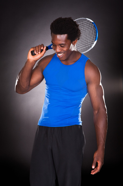 African Man With Tennis Racket - Zdjęcie, obraz