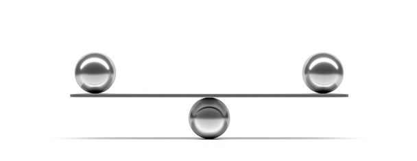 Bolas de plata balanceadas en una viga de escala, fondo blanco, bandera. ilustración 3d
 - Foto, Imagen