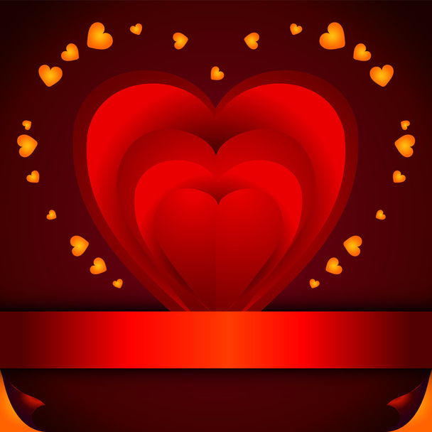 Red paper heart Valentines day card - Vector, Image