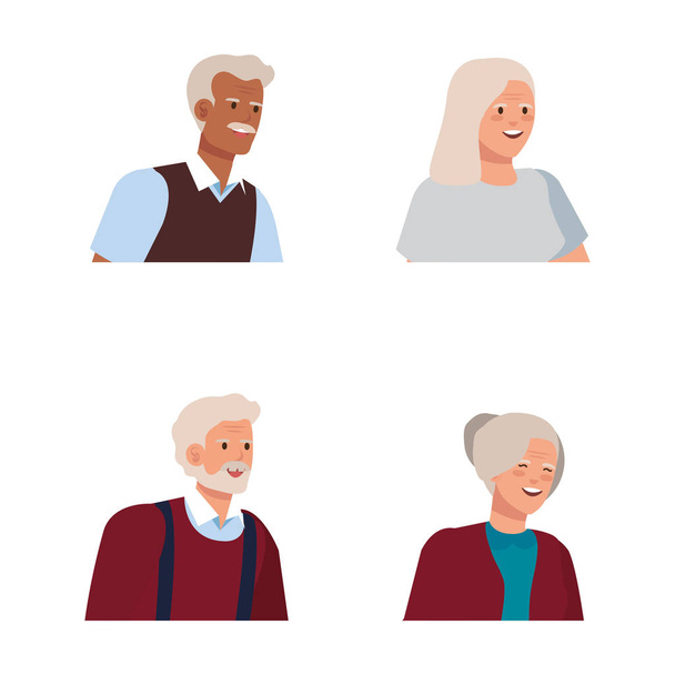set of old women and men with blouse and shirt - Vector, Image