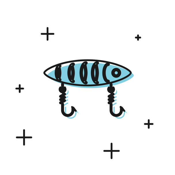 Icono de señuelo de pesca negro aislado sobre fondo blanco. Aparejos de pesca. Ilustración vectorial
 - Vector, imagen