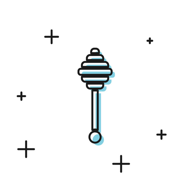 Black Honey dipper stick icon isolated on white background. Honey ladle. Vector Illustration - Vector, Image