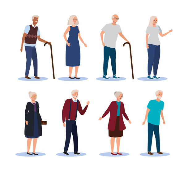 set of old women and men with fashion clothes and hairstyle - Vector, Image