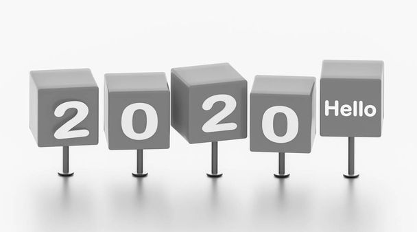2020 новый год цветной куб с пьедесталом на изолированной белой спине
 - Фото, изображение