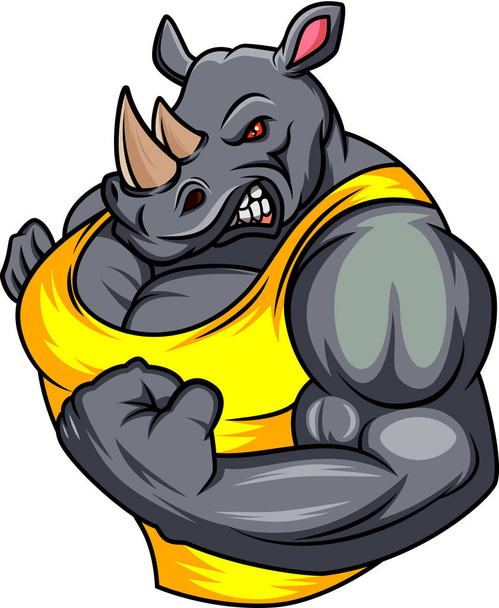 vector illustration of muscle rhino cartoon - Vector, Image