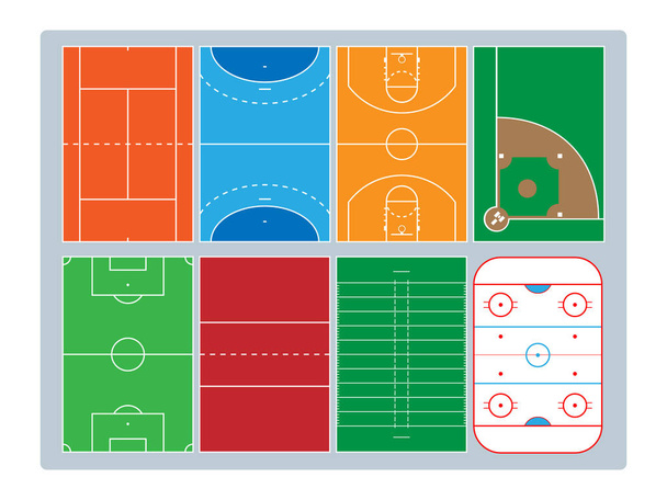 Popular sports courts, colored, top view  - Vector, Image
