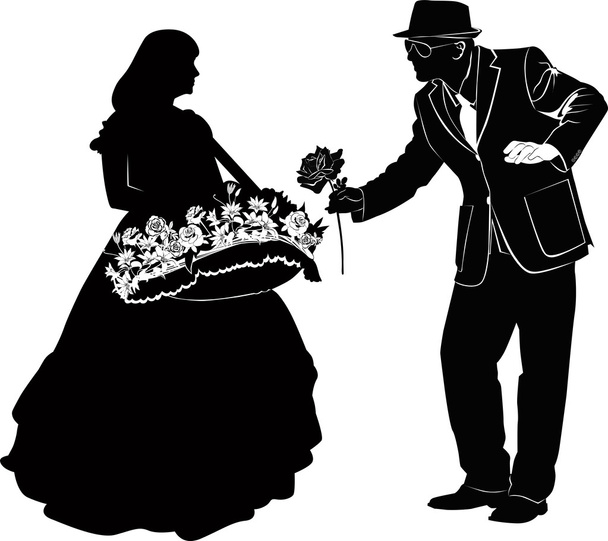 Hombre dando flores a una chica
 - Vector, Imagen