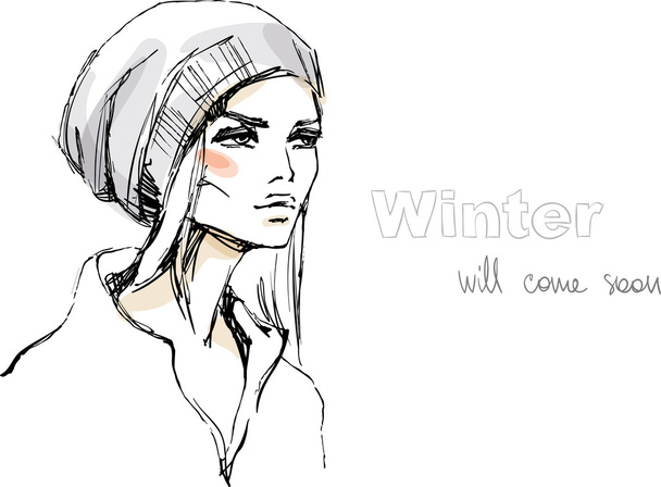 Kış şapkalı kadın - Vektör, Görsel