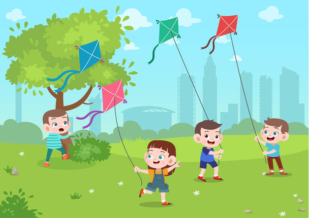 kids play in park vector illustration - Vector, Image
