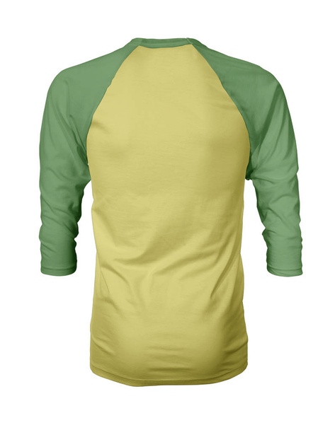 Showcase your own designs like a graphic design pro, by adding your beauty design to this Back View Three Quarter Sleeves Baseball Tshirt Mock Up In Lemon Verbena Color templates. - Photo, Image