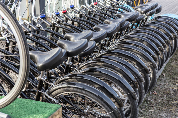 lots of black bikes in the Parking lot - Foto, immagini