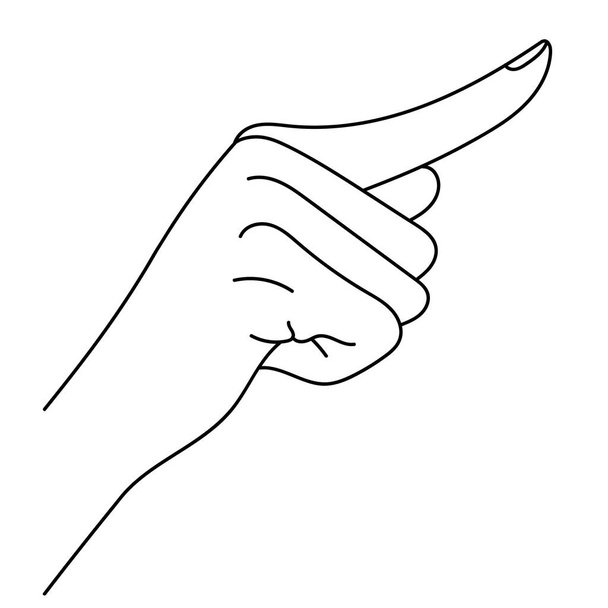 Hand with index finger. Line art drawing hand with forefinger pressing imaginable button, sketch hand, the Index Finger, pointing finger - Vector, Image