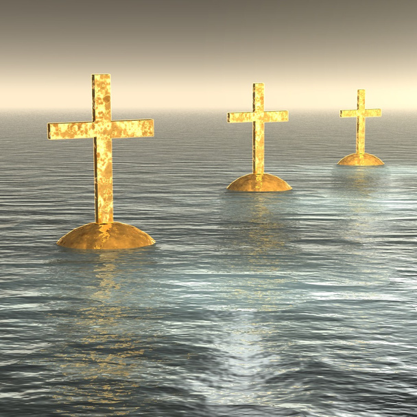 Brillantes cruces doradas
 - Foto, Imagen
