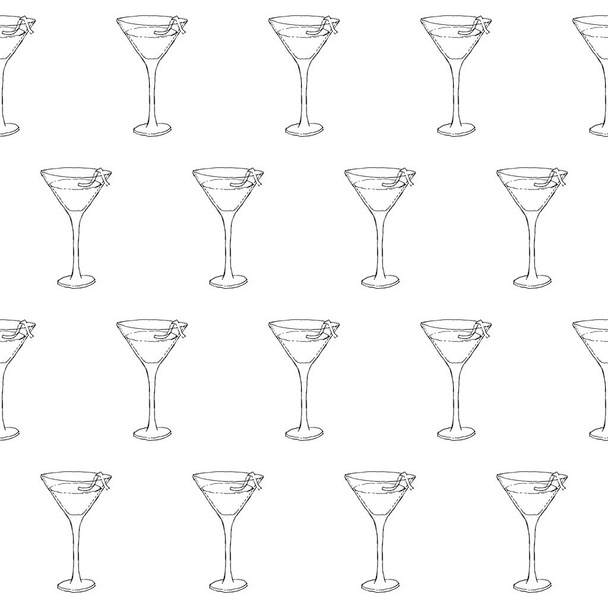 Cosmopolitan Cocktail Seamless Pattern. Glass on white isolated background. Vector illustration. - Vector, Image