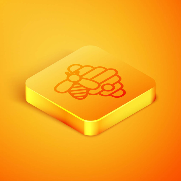 Linia izometryczna Hive dla pszczół ikona izolowane na pomarańczowym tle. Symbol Beehive. Pasary i pszczelarstwo. Słodkie naturalne jedzenie. Pomarańczowy kwadratowy przycisk. Ilustracja wektorowa - Wektor, obraz