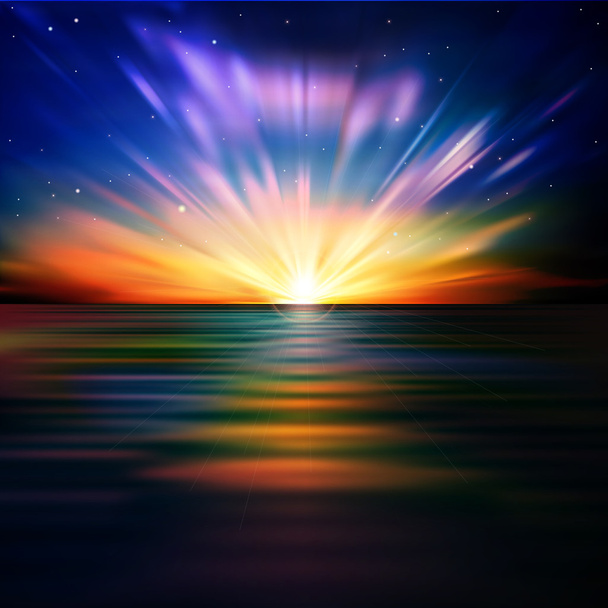 海の日の出と星と抽象的な背景 - ベクター画像