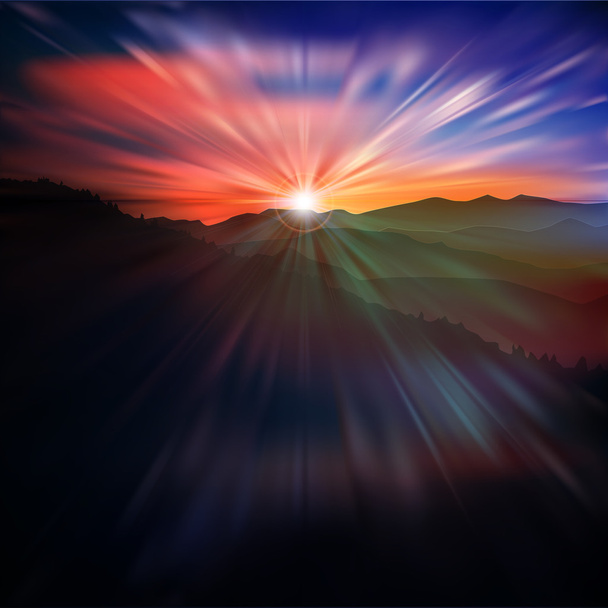 fondo abstracto con puesta de sol y montañas - Vector, Imagen