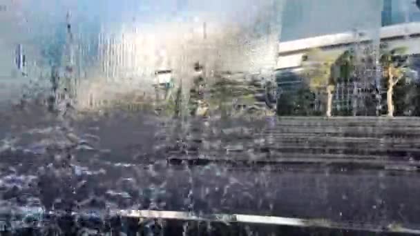 Beautiful Waterfall Plaza falling water from building in Tokyo Japan 13 August 2019 - Metraje, vídeo