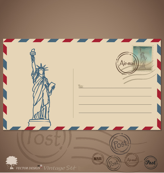 σχέδια vintage φάκελος με γραμματόσημο. εικονογράφηση φορέας - Διάνυσμα, εικόνα