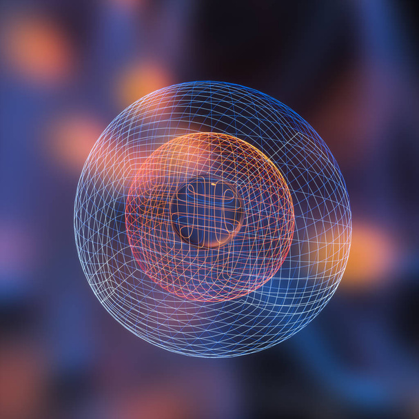 Барвистий фон і сітка атомів, 3d рендеринг
 - Фото, зображення